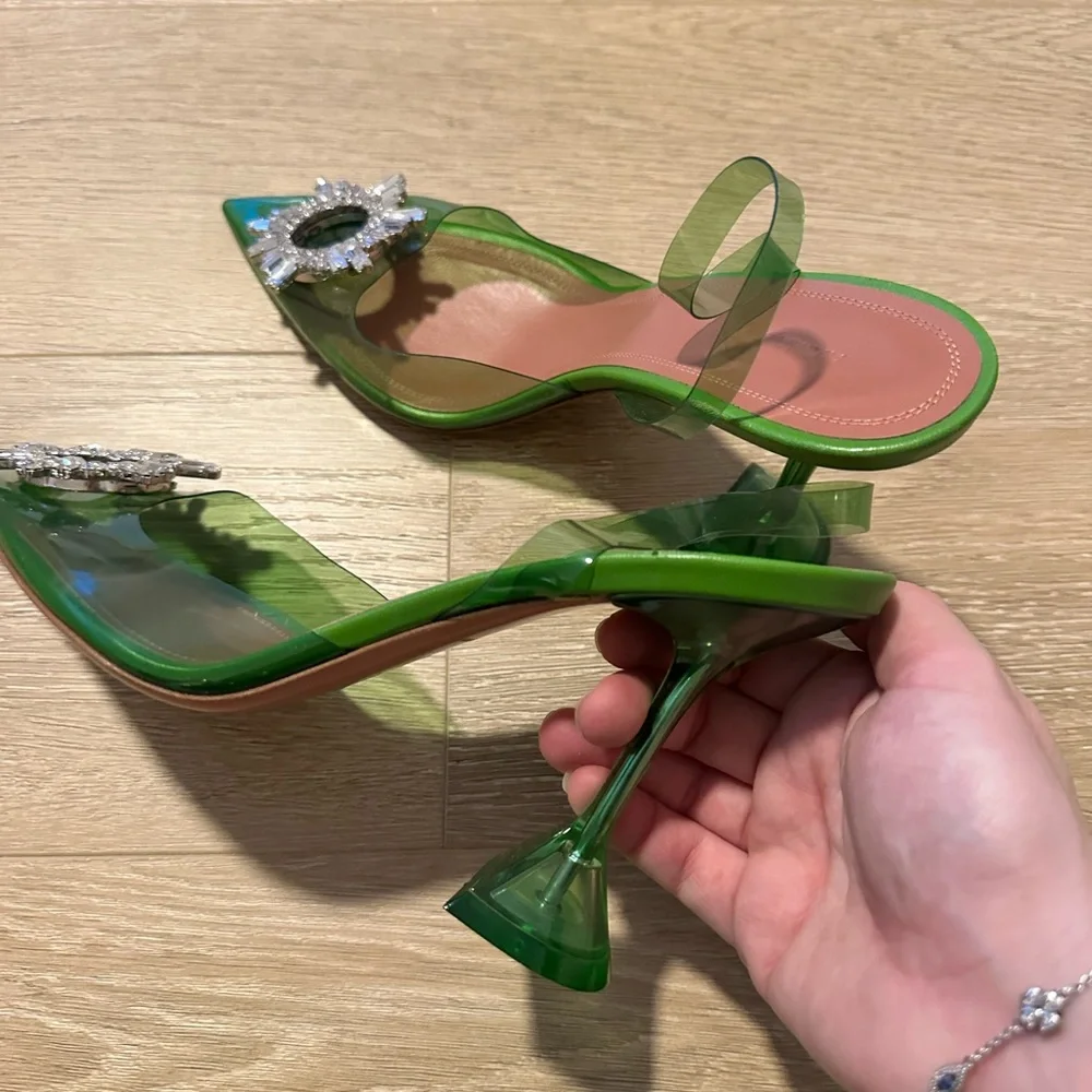 AMINA MUADDI Begum Crystal Embellished Green PVC Pumps IT40 / US10 - Picture 9 of 12